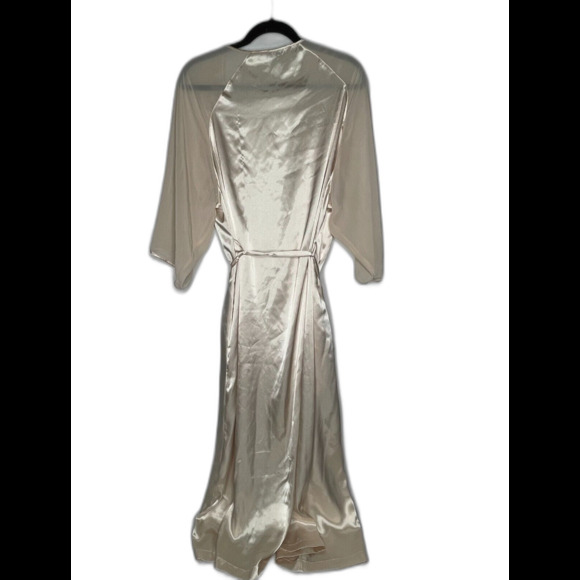 Val Mode Lingerie Long Tie Robe Light Peach Chiffon Sleeves Floral Collar Size L - Picture 14 of 14